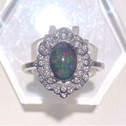 Black Opal Ring 925 Sz 6