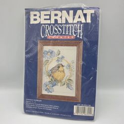 Vtg Bernat Counted Cross Stitch Canada Warbler 5"x 7" Bird Blue Yellow (contact info removed)0