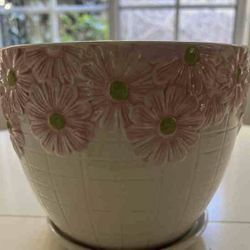 Ceramic Planter with Daisy Flower Design – Symbol of Happiness & Freshness – $20