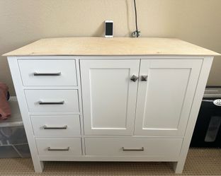 Large Soft-Close White sink vanity cabinet TV console