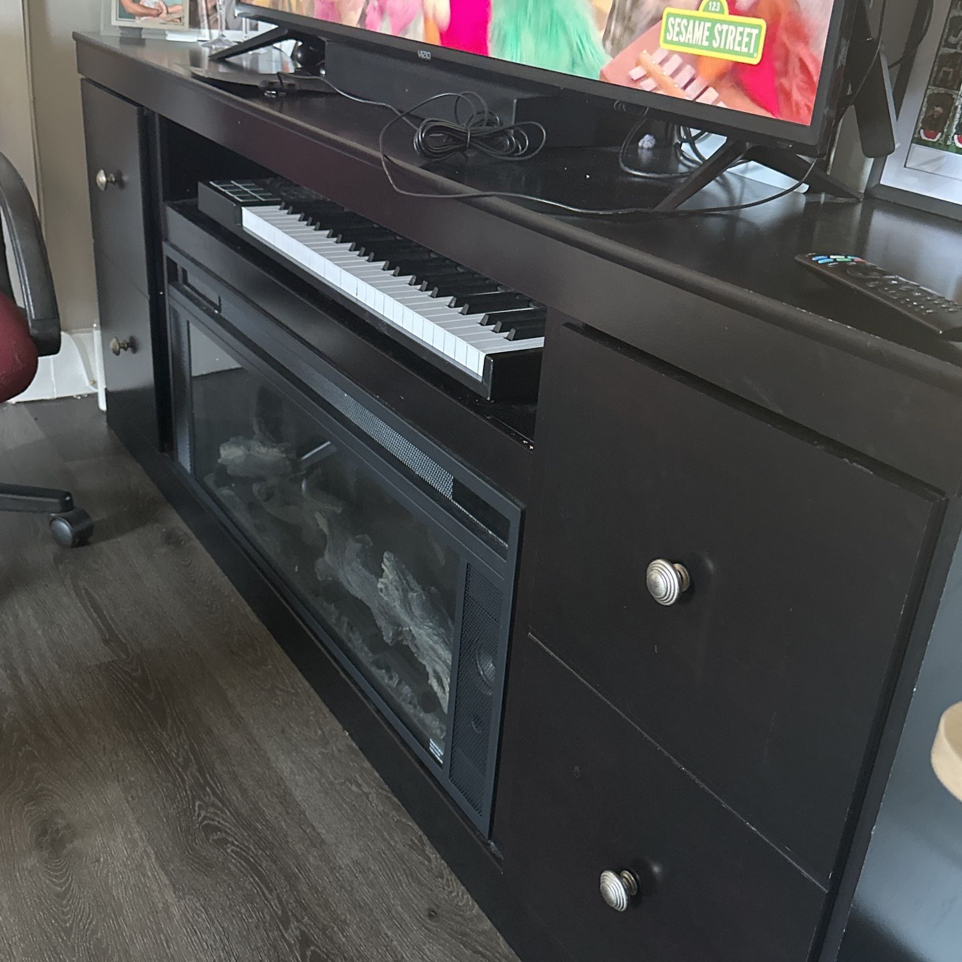 Console Table With Storage And Electric Fireplace