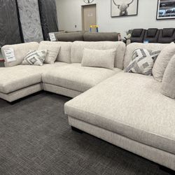 Beige XL Sofa Sectional Double Lounge Set - $0 Down Financing 