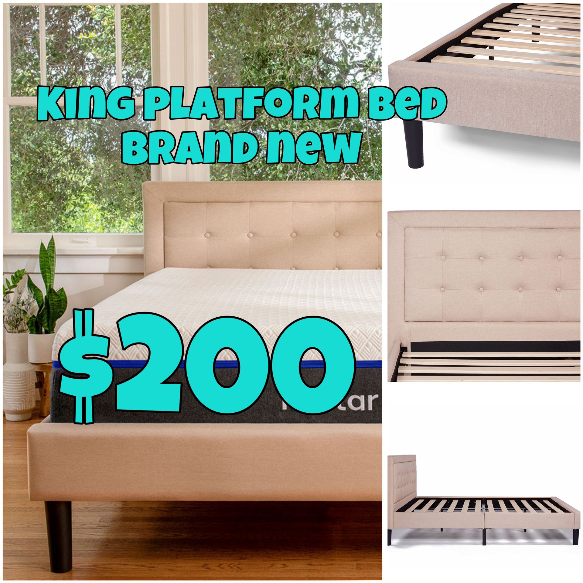 New king size upholstered Bed platform