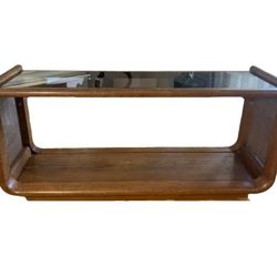 Oak And Rattan Boho Console Table