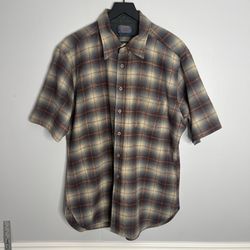 Vintage Pendleton Short Sleeve Button Down Shirt Mens XL Brown Made In USA FLAWS