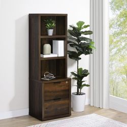 **SALE** 3-Shelf Bookcase with USB and Lockable Drawers In Dark Pine Finish! 
