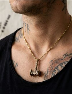 Mjölnir Gold Tone Thor Viking Norse Mens Necklace