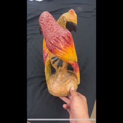 Vintage 70s hand carved wood and painted Macaw birds from Africa