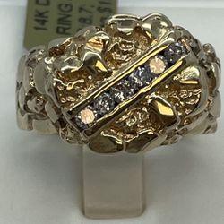 14K Gold Dia/ Nuggets Ring . 