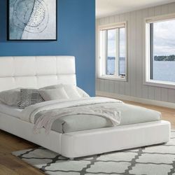 Brand New White Leatherette Twin Size Bed Frame