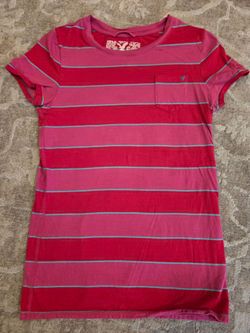 Preowned Juniors American Eagle Striped T Shirt Red Pink Aqua Size M
