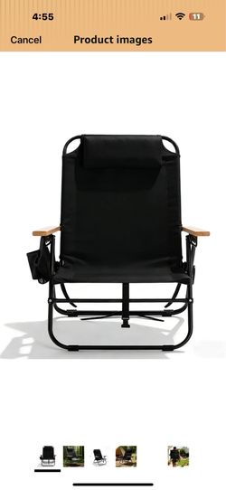 2 Pack Premium 5-Position Reclining Camping Chair - Portable Folding Lightweight Outdoor Chair with Wooden Armrests, Headrest & Pockets, 350lbs Heavy