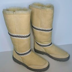 Ugg Sundance Revival Ultra Tall Beige Cream Gray Braid Leather Boot US 6 NEW