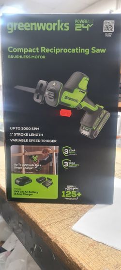 Greenworks 24V 1" Brushless Compact Reciprocating Saw + 2 Ah Battery and Charger 1201802