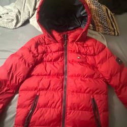Tommy Hilfiger Red Puffer Jacket with Hood