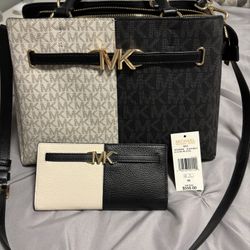 Authentic Michael Kors Large Black Multi Black Bag With Matching Wallet $160