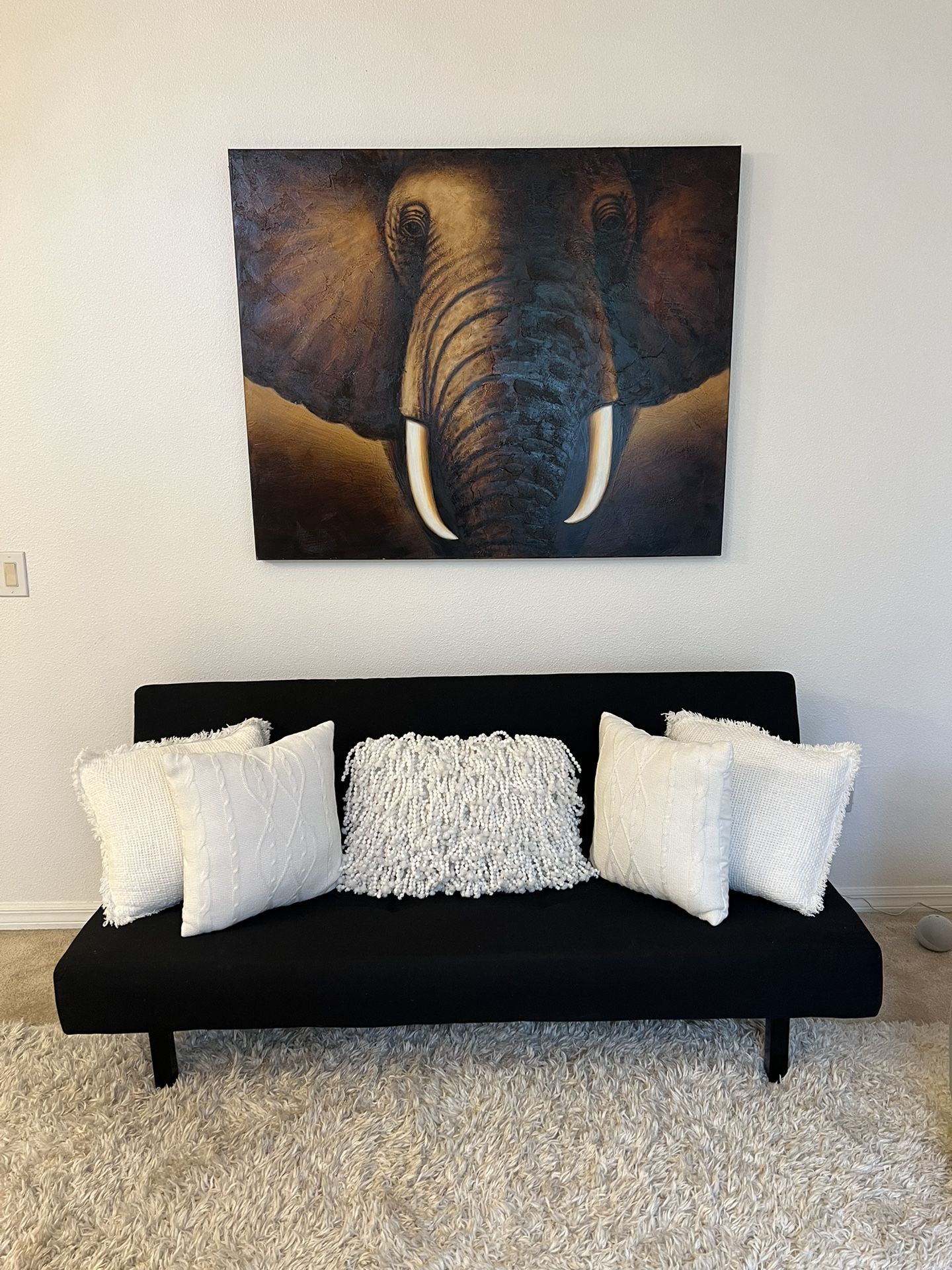 Fabric Futon Sofa Bed & Elephant Art 