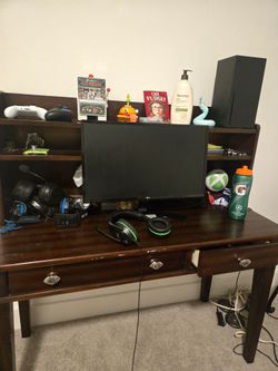 Full size bed, study table with hutch and mattress