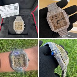 Rolex Cartier Submariner President 18k Yellow Gold Diamond Iced Out