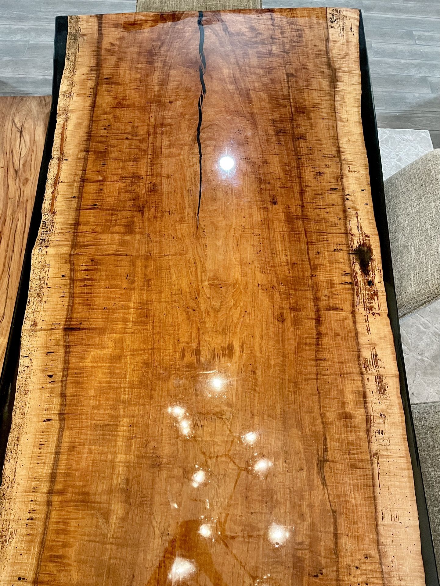 One solid slab pecan wood dinning table and bench