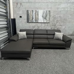 Gray Leather Sectional 