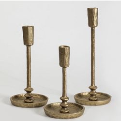 New Sujun Rustic Cast Iron Taper Candle Holder - Set of 3 Vintage Candle Stands, Candlestick Holders for Wedding, Dining, Party Décor (Antique Brass)