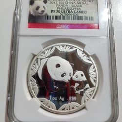 2012 1oz China Panda Medal - Silver Philadelphia Ana Worlds Fair Of Money PF 70 Ultra Cameo 