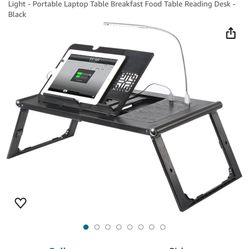 Foldable Laptop Bed Tray Tablet Charging Table Adjustable Lap Desk with Built-in 10000mAh Rechargeable Power Bank and LED Light - Portable Laptop Tabl