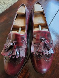 Luxury Men's Shoes Salvatore Ferragamo Mens Size 10.5 Leather Kiltie Tassel Loafers Shoes Burgundy.