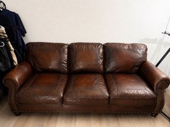 Brown Leather Sofa with Black Leather Ottoman