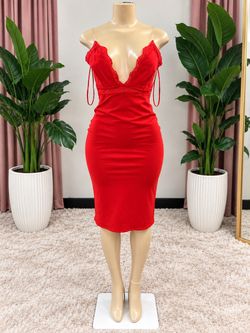 Red Lace Trim Bodycon Midi Dress