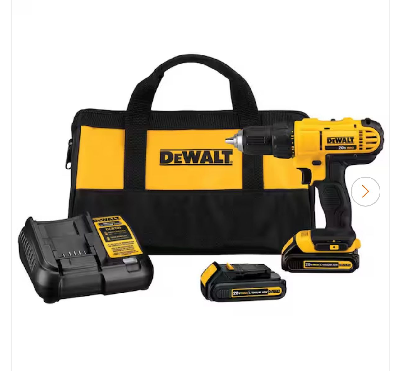 20V MAX Cordless 1/2 in. Drill/Driver, (2) 20V 1.3Ah Batteries, Charger and Bag 10.3k