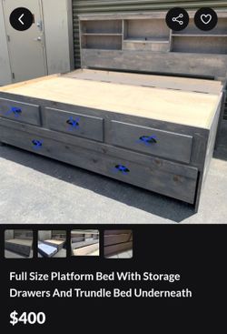 Full size platform Bed with storege Drawers and trundle bed underneath