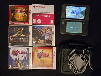 New 3DS XL black + 6 games — Ocarina, Majora, Link Between Worlds