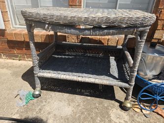 Vintage Wicker Rolling Cart Two-Tier