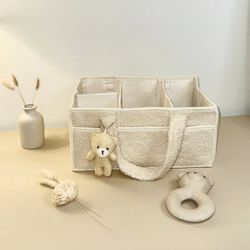 Cozy Diaper Baby Essentials Bag Storage Caddy with Teddy Bear