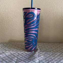 Blue/Pink Zebra Print Starbucks Cold Cup 