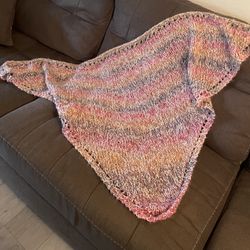 Vintage hand knit shawl very soft, gorgeous 64” wide 37” long