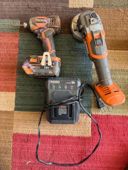 4pc Ridgid Bundle - Impact Driver & Brushless Angle Grinder w/ Battery & Charger