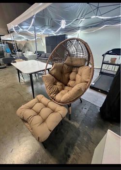 New 450 Ibs Capacity Indoor Outdoor Wicker Egg Chair Set w/ Ottoman Footrest
