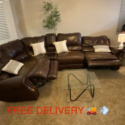 Dark Brown 💯 Leather Sectional! FREE DELIVERY 🚚 ‼️