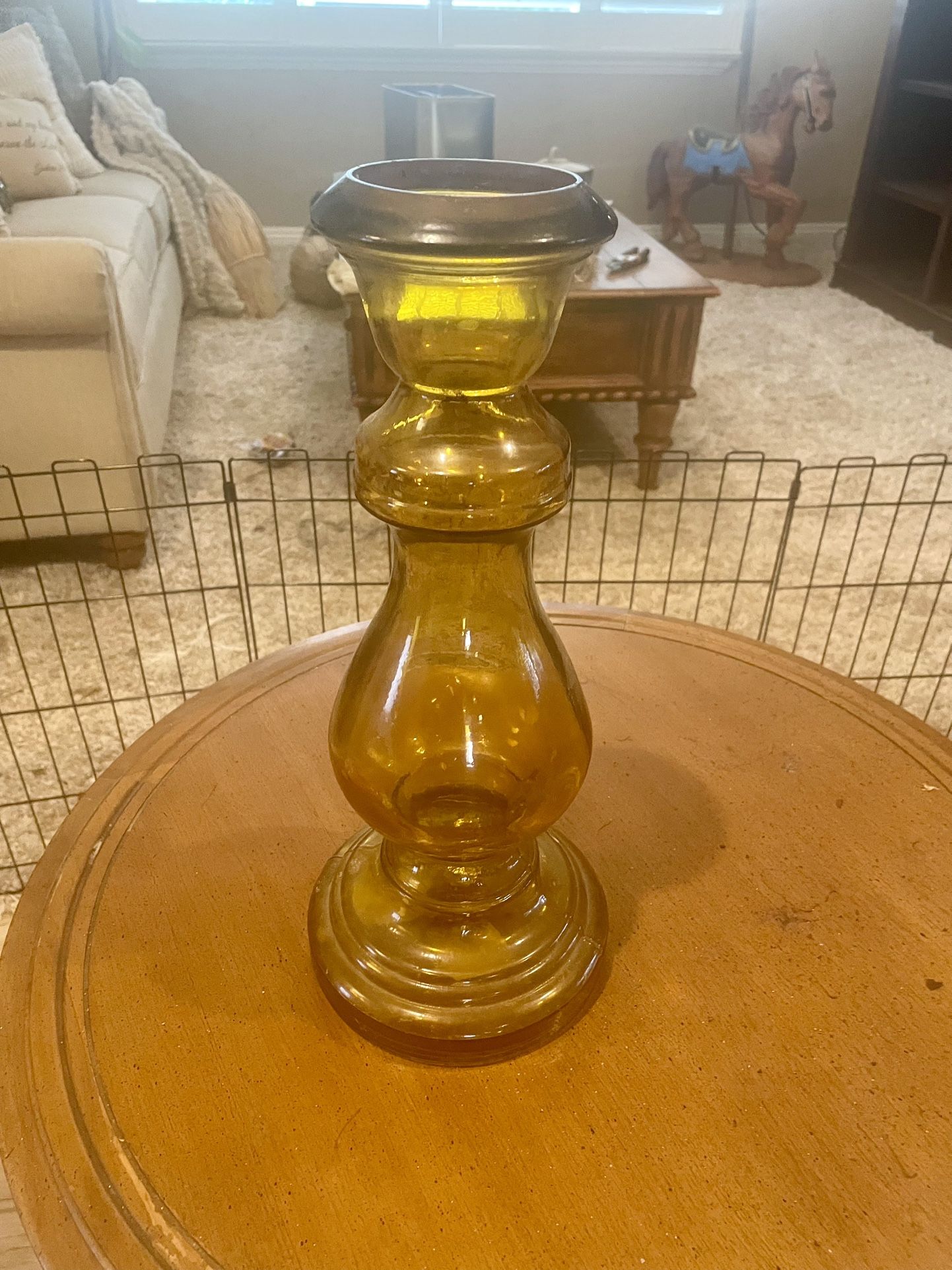 Old Amber Glass Candle Stick