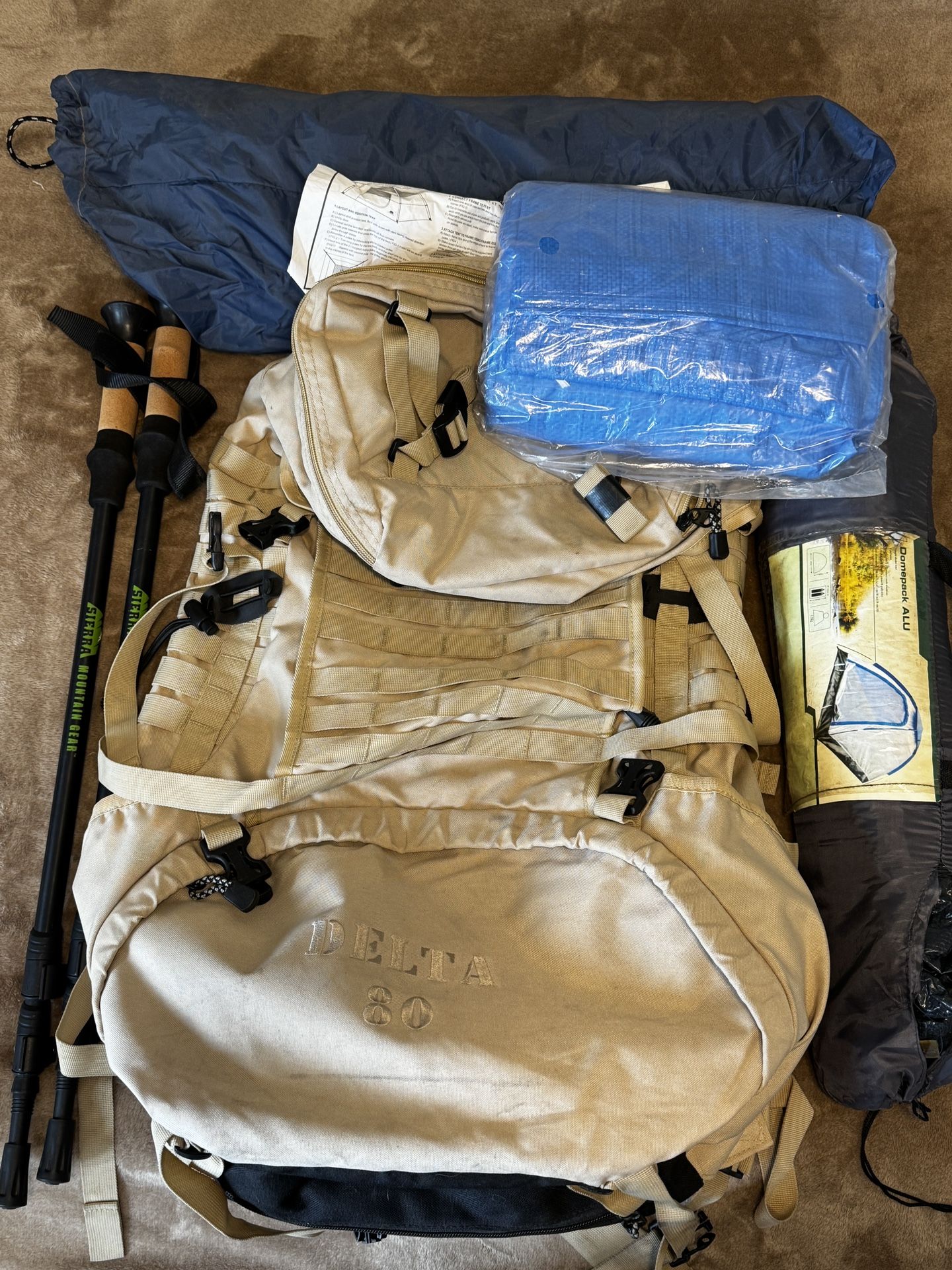 Delta 80 Hiking Backpack, Tent, Trekking Poles
