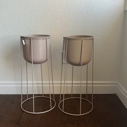 Pair Of Beige Planters For Indoor Plants 