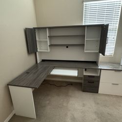 Matching Desk and File Cabinet White And Gray