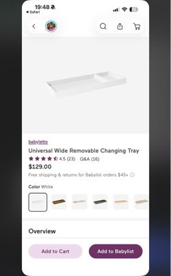 White universal changing tray and mattress