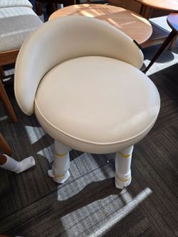 Adjustable Vanity Stool, 360 Swivel Chair for Makeup Room, Fully Assembled Makeup Chair, White Faux Leather Stool for Bathroom & Living Room, White