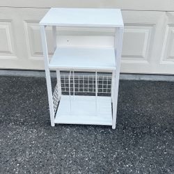 LELELINKY White Side Table with Storage, Small End Table Printer Stand for Small Spaces, Record Player Stand with Vinyl Storage, Sofa Night Stands 