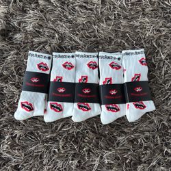 5 pairs of Brand New White and Red Chrome Hearts Lip Socks