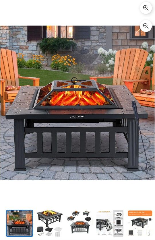 Fire Pits for Outside, 32" Wood Burning Fire Pit Tables with Screen Lid, Poker, BBQ Net, Ice Tray, Food Clip and Cover, Backyard Patio Garden Outdoor